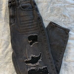 SHEIN Black Distressed Straight Leg Jeans